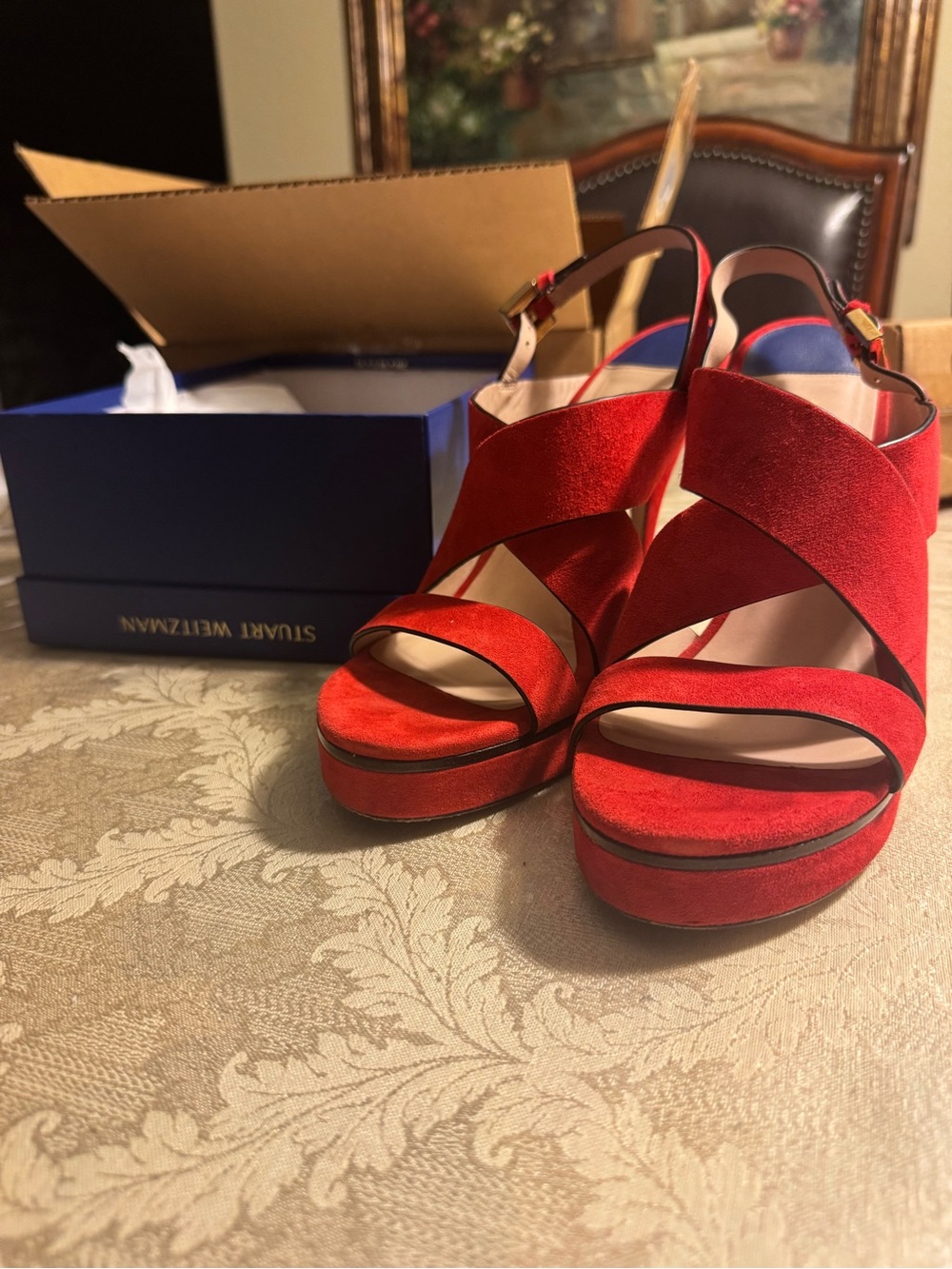 Stuart Weitzman Hester Red Suede Platform Heels 8.5